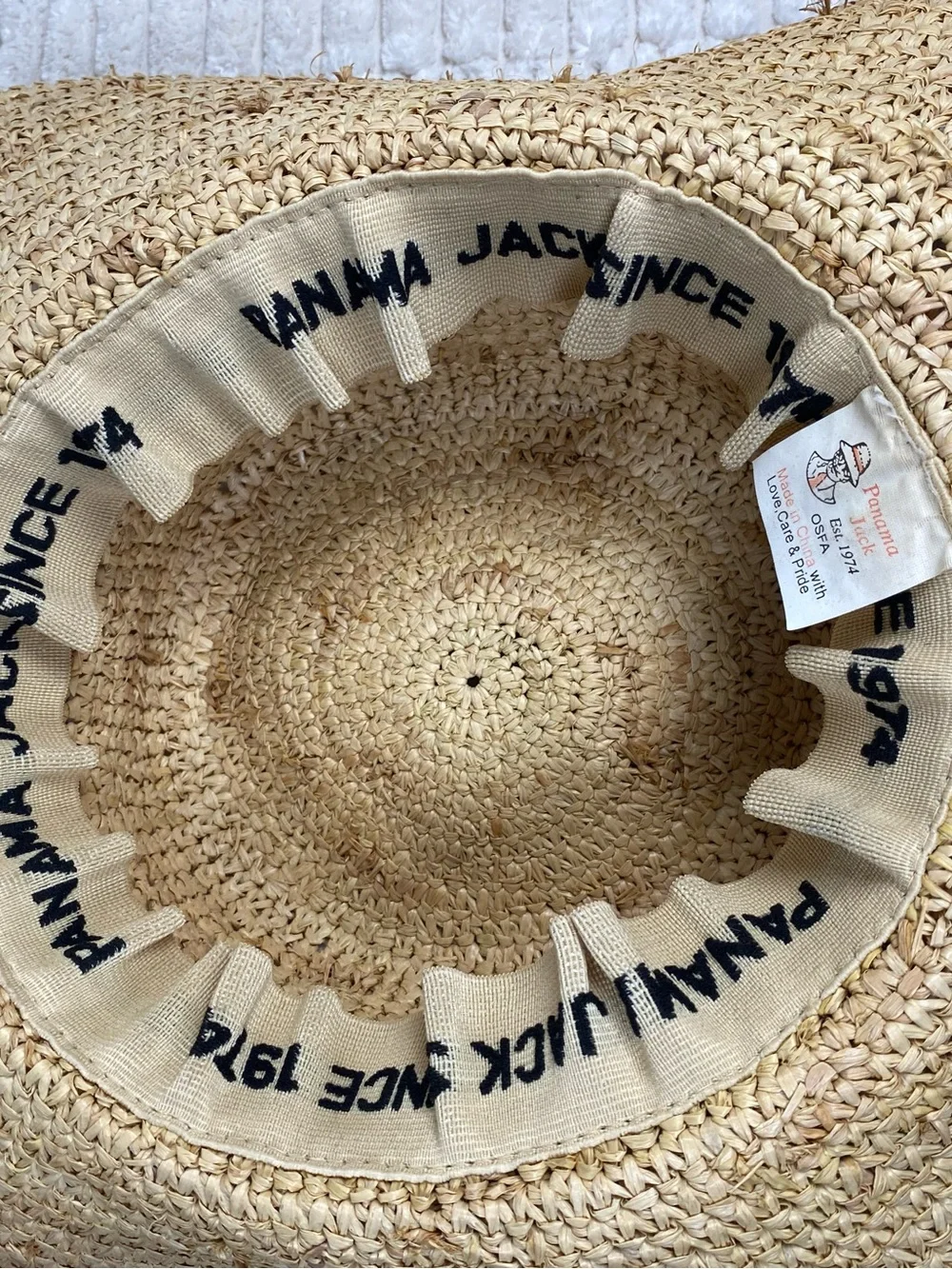 Vintage Panama Jack Straw Hat Wide Brim Palm Tree Ribbon Sun Boater Beach OSFA